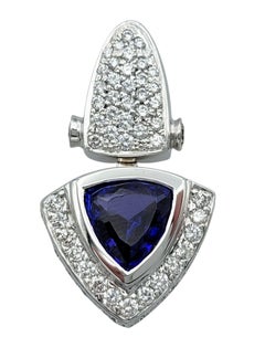Trillion Cut Tanzanite and Pavé Diamond Drop Earrings in 18 Karat White Gold