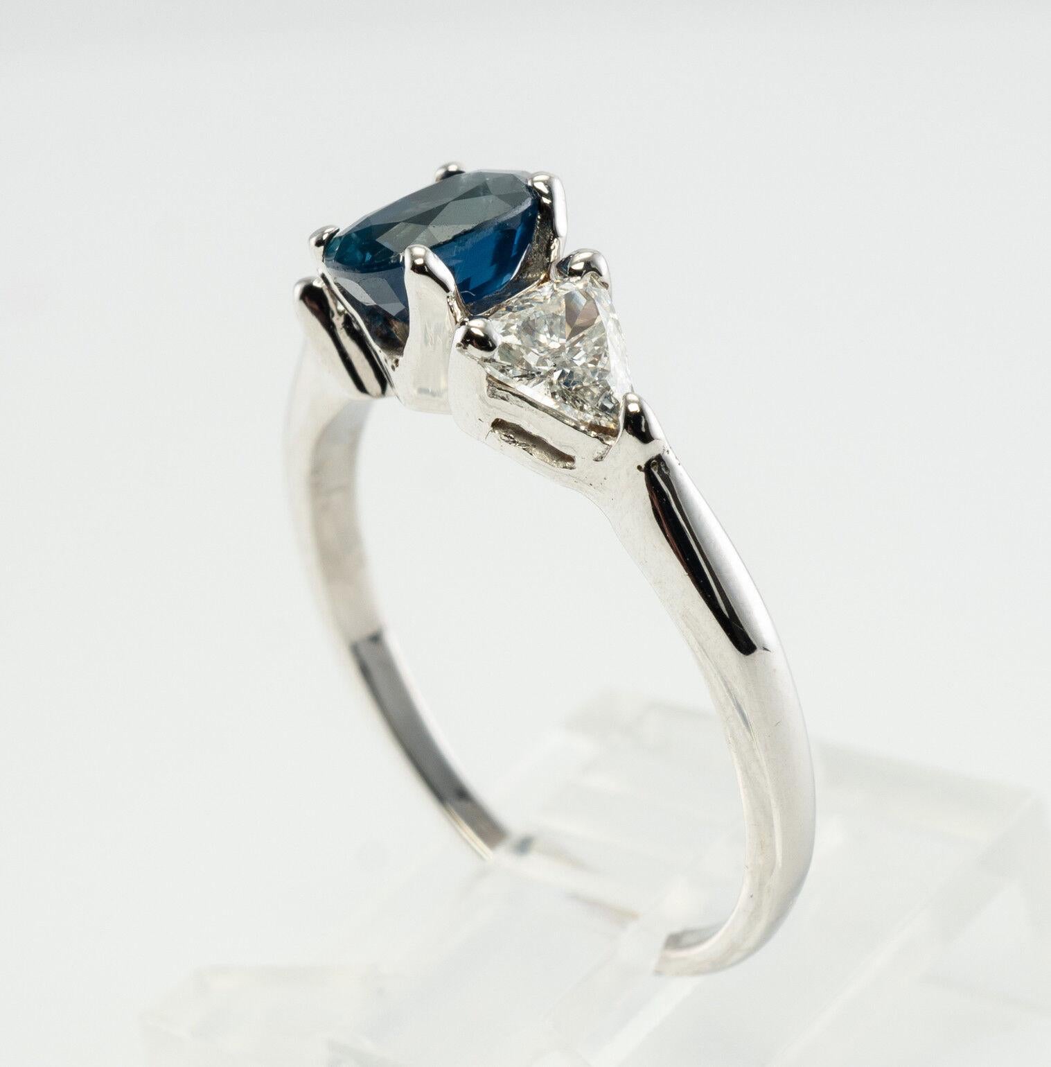 Trillion Diamond Sapphire Ring 14K White Gold Band For Sale 5