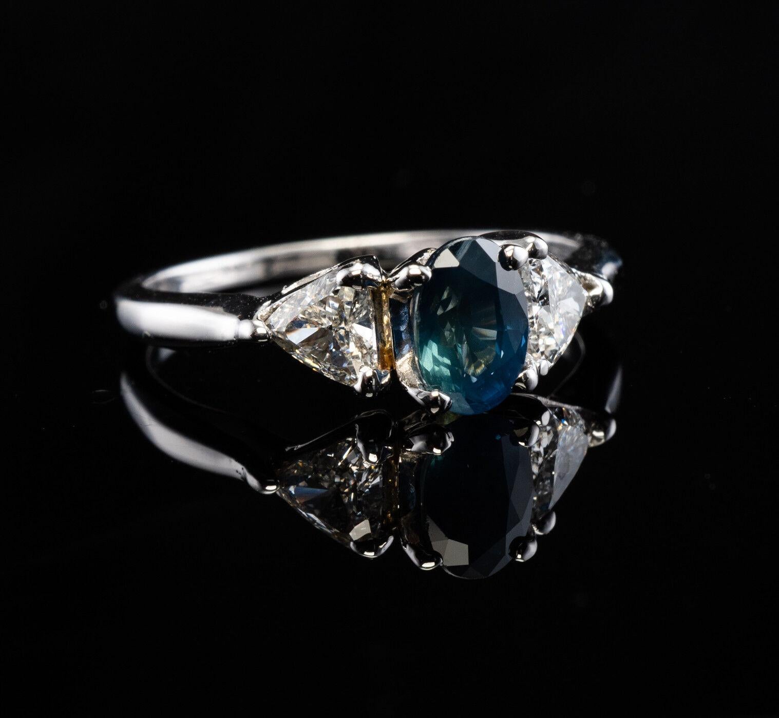 Trillion Diamant-Saphir-Ring 14K Weißgoldband im Zustand „Gut“ im Angebot in East Brunswick, NJ