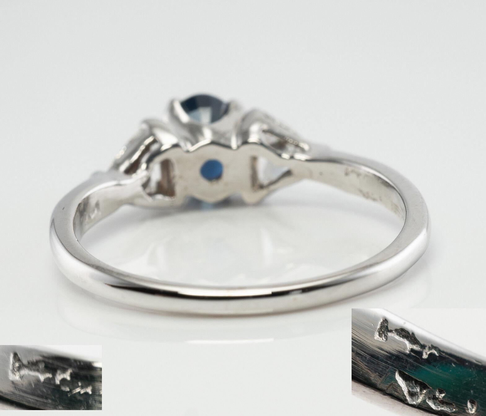 Women's Trillion Diamond Sapphire Ring 14K White Gold Band For Sale