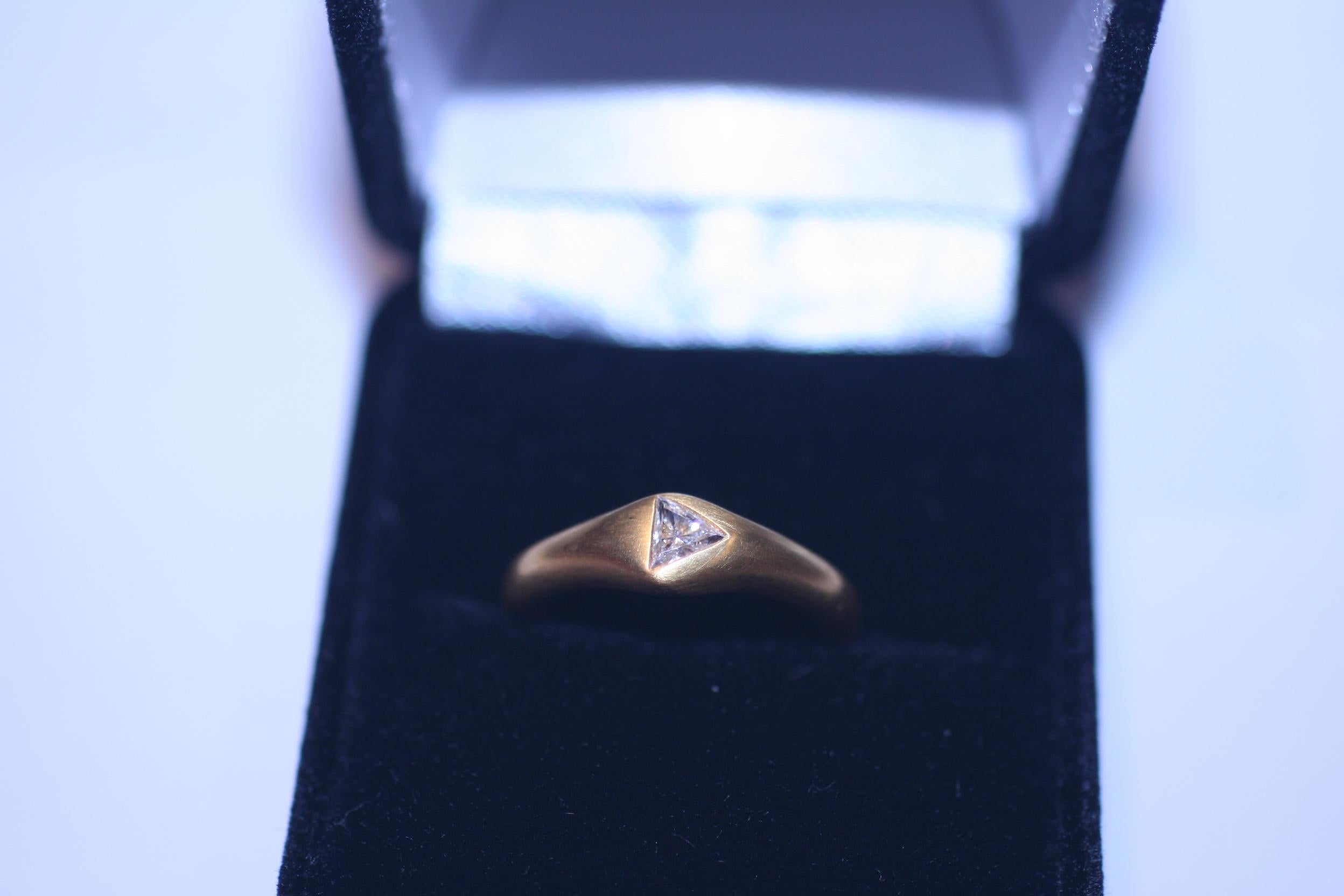 Women's or Men's Trillion Diamond Yellow Gold Ring For Sale