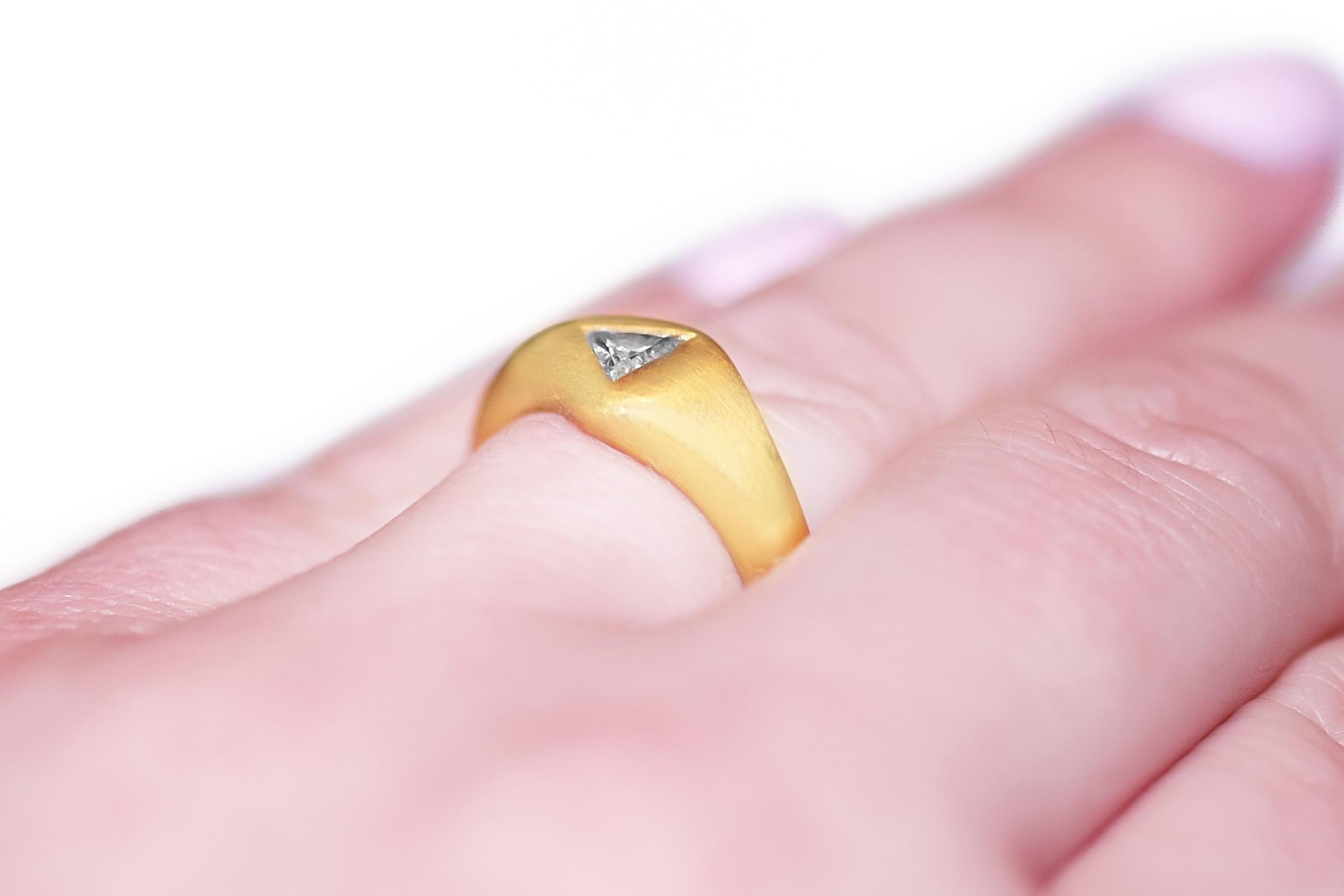 Modernist Trillion Diamond Yellow Gold Ring For Sale