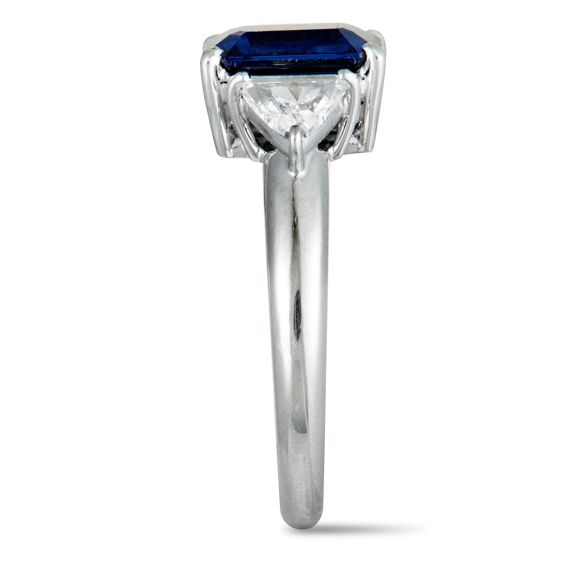 Trillion Cut Trillion Diamonds and Rectangle Sapphire Platinum Ring