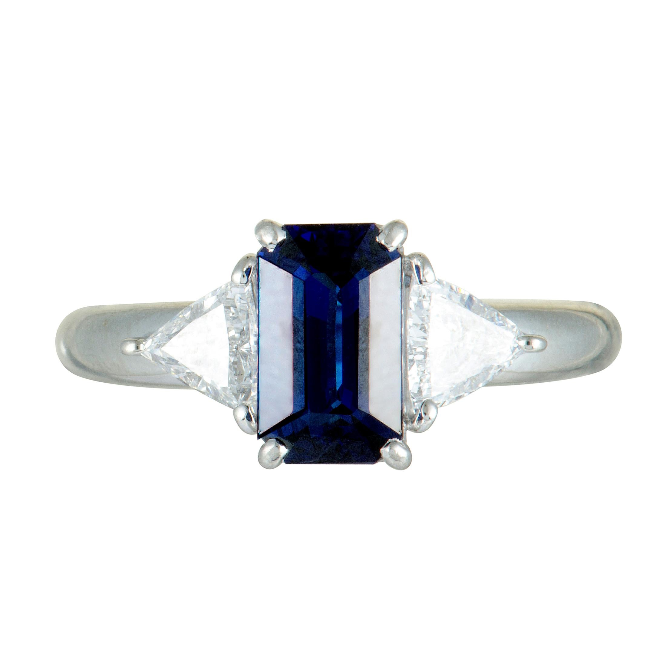 Women's Trillion Diamonds and Rectangle Sapphire Platinum Ring