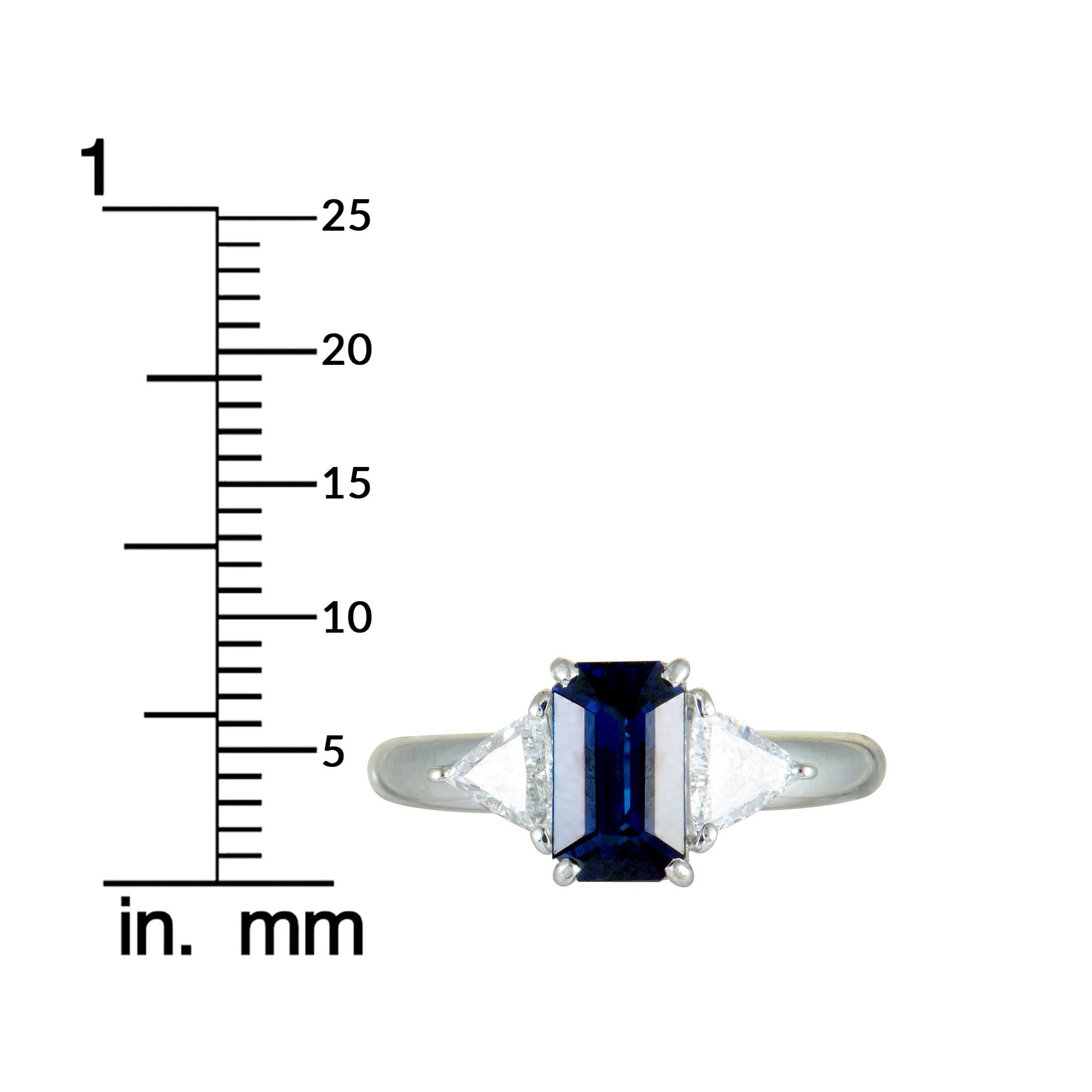 Trillion Diamonds and Rectangle Sapphire Platinum Ring 3