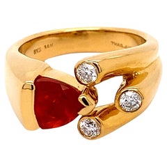 Trillion Fire Opal and Diamond Ring Estate Fine Jewelry