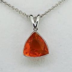 Trillion Fire Opal Solitaire Pendant 18 Karat White Gold