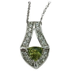 Trillion Green Sapphire and Diamond White Gold Pendant