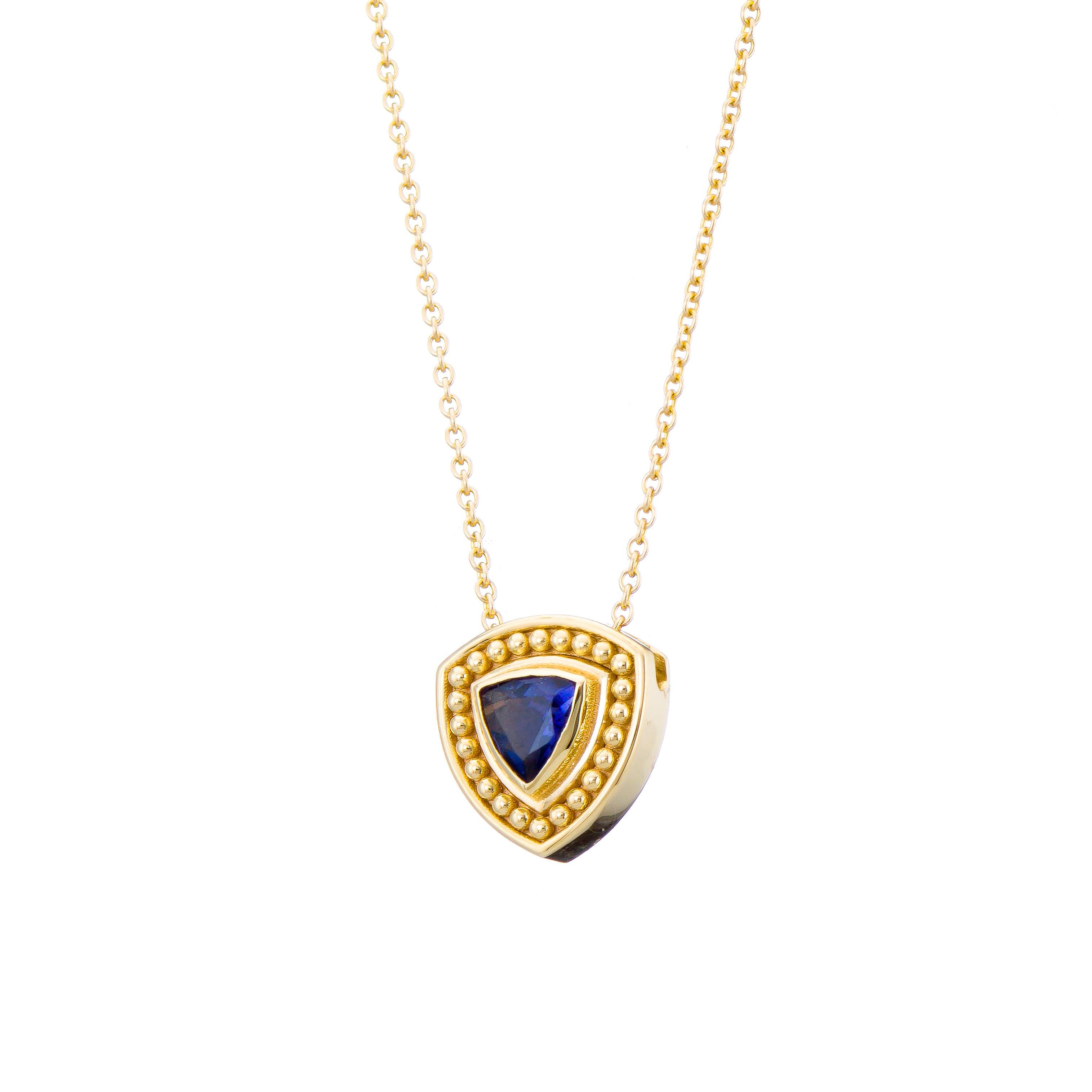 Trillion Iolite Byzantine Gold Pendant In New Condition For Sale In Athens, GR