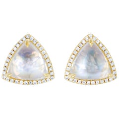 Trillion Moonstone and Diamond Stud Earrings