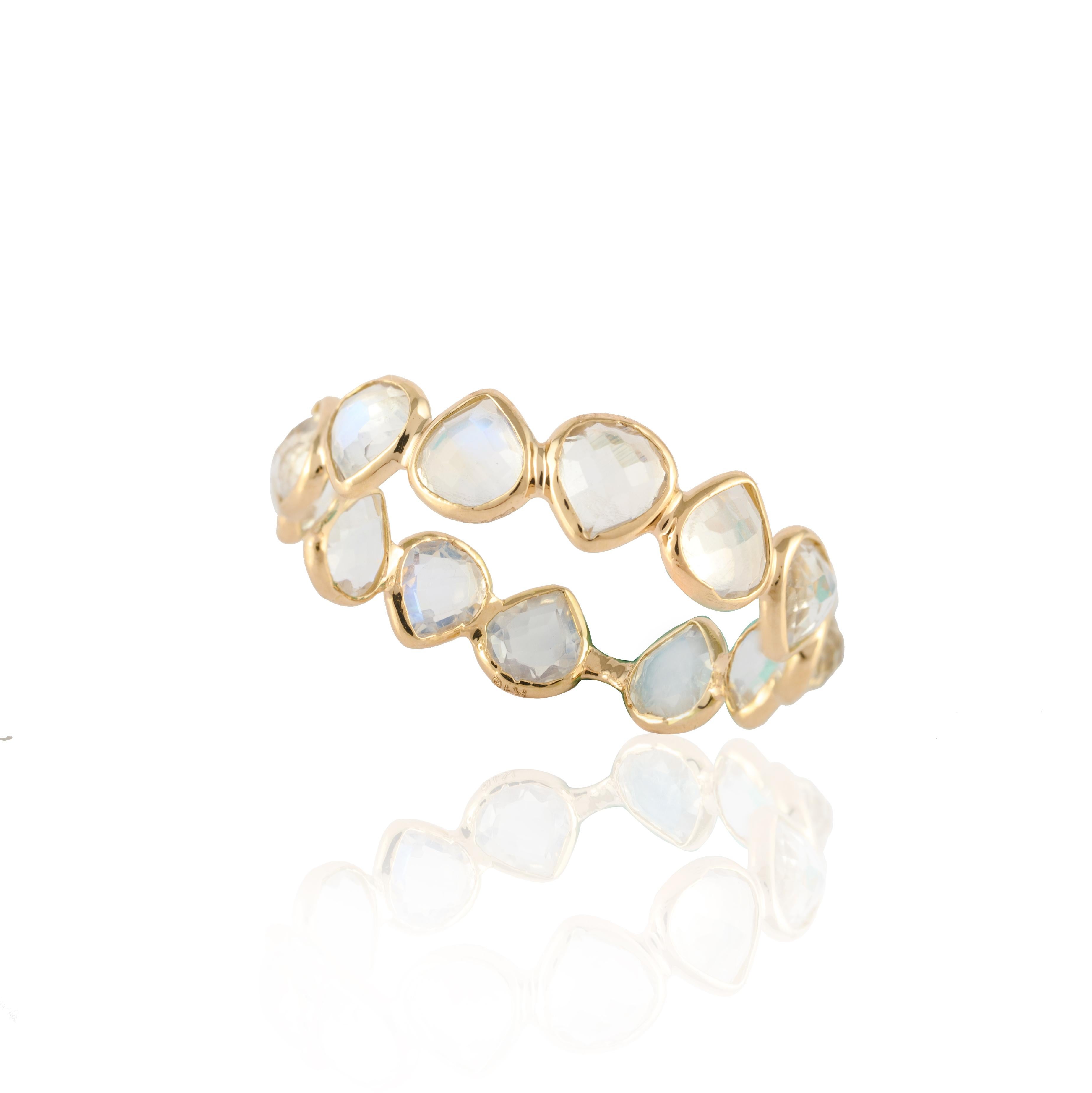 For Sale:  Trillion Moonstone Full Eternity Band Ring in 18k Yellow Gold 10