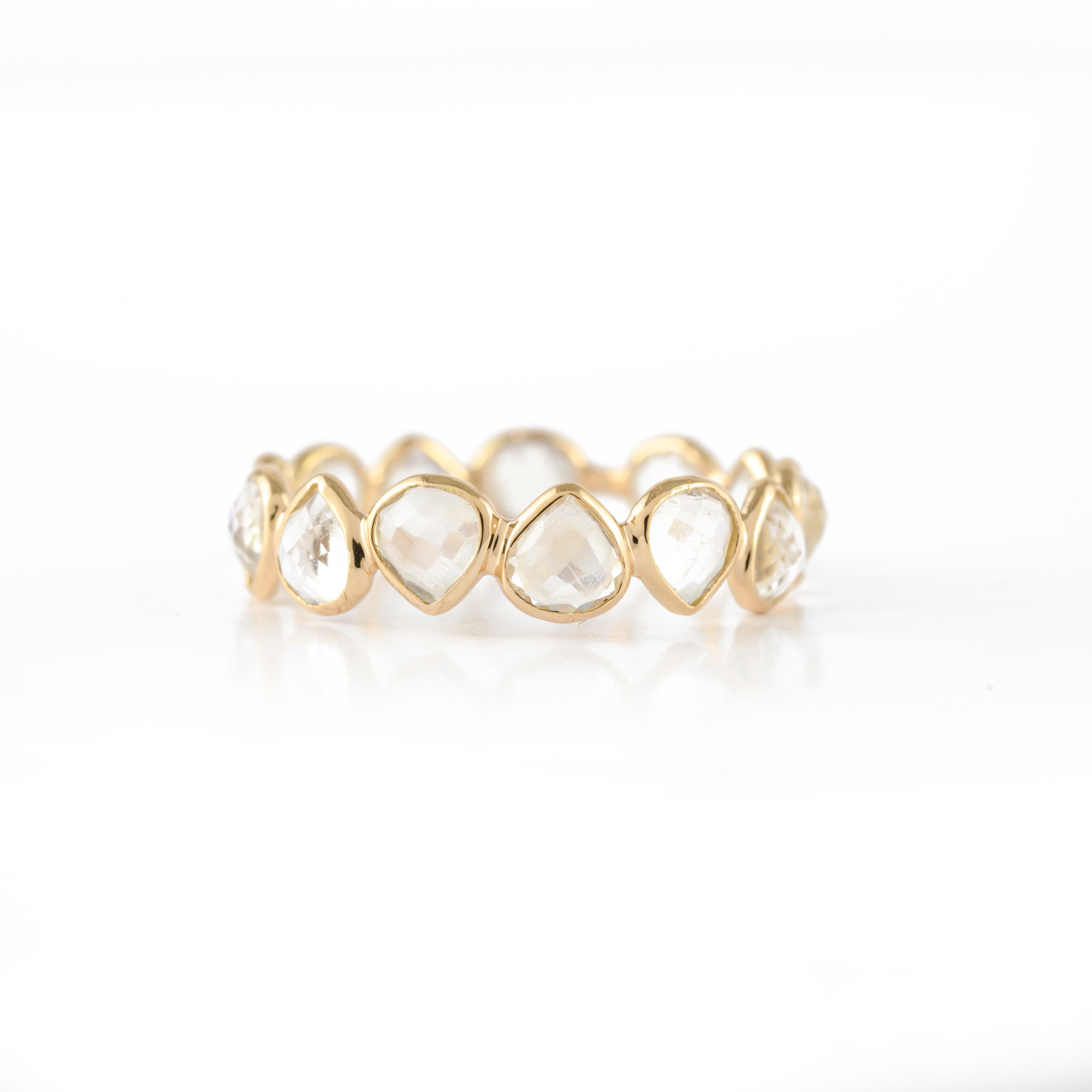 For Sale:  Trillion Moonstone Full Eternity Band Ring in 18k Yellow Gold 4