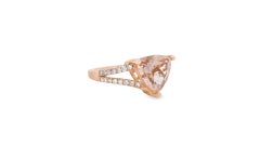 Trillion Morganite and Diamond Ring 2.30ct in 14K Rose Gold Size 7
