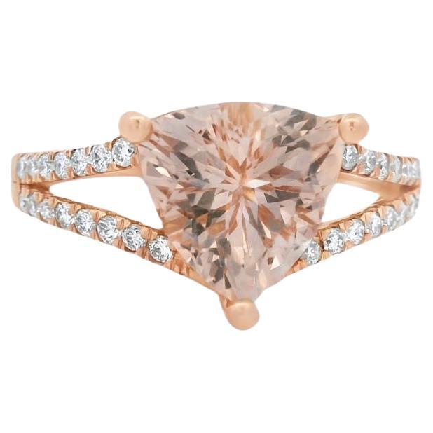 Trillion Morganite and Diamond Ring 2.30ct in 14K Rose Gold Size 7