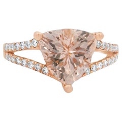 Trillion Morganite and Diamond Ring 2.30ct in 14K Rose Gold Size 7