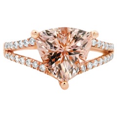 Anillo Trillón de Morganita y Diamantes 2.30ct en Oro Rosa de 14K Talla 7