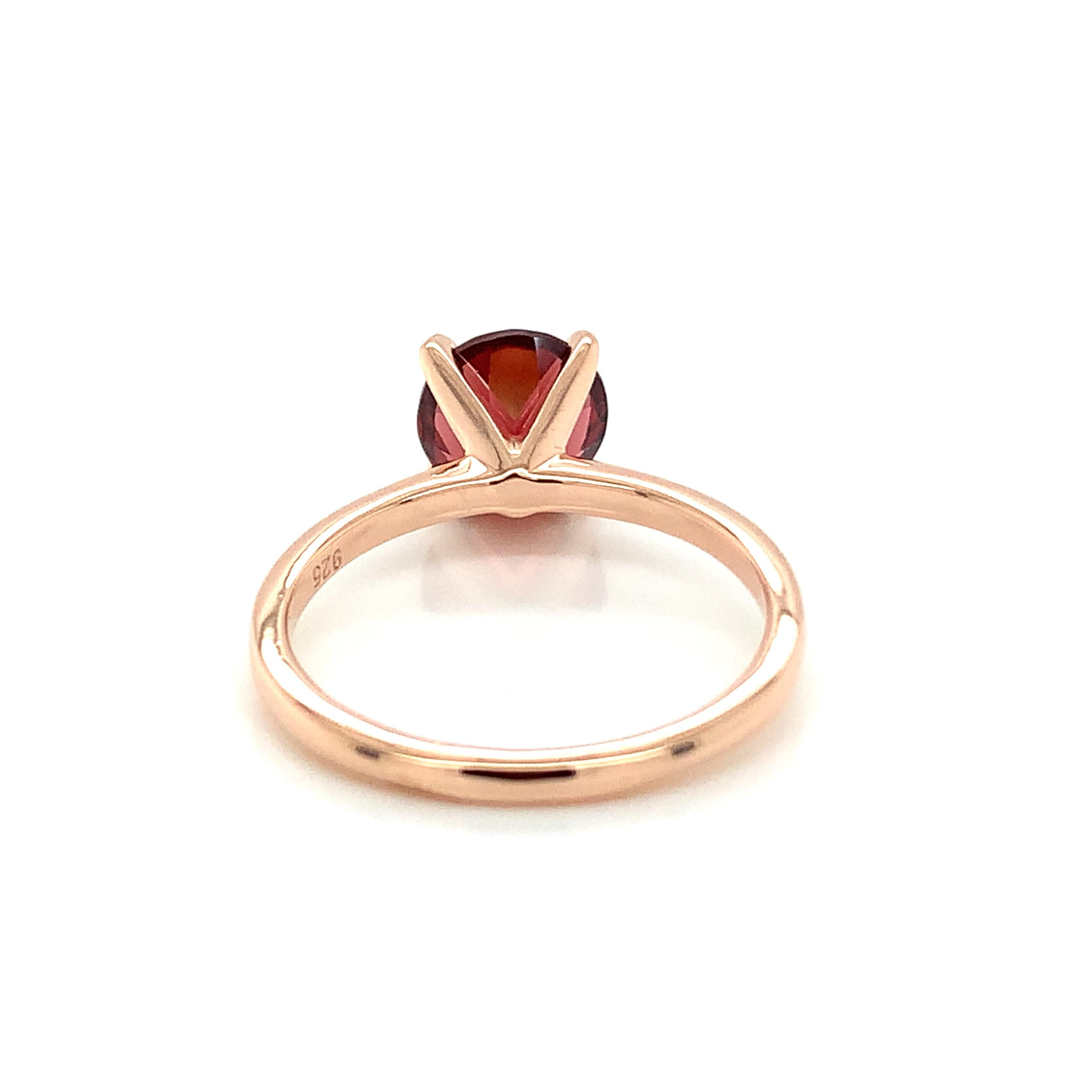 Round Cut Round Natural Garnet Rose Gold over Sterling Silver Ring For Sale