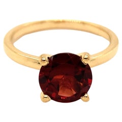 Round Natural Garnet Yellow Gold over Sterling Silver Ring