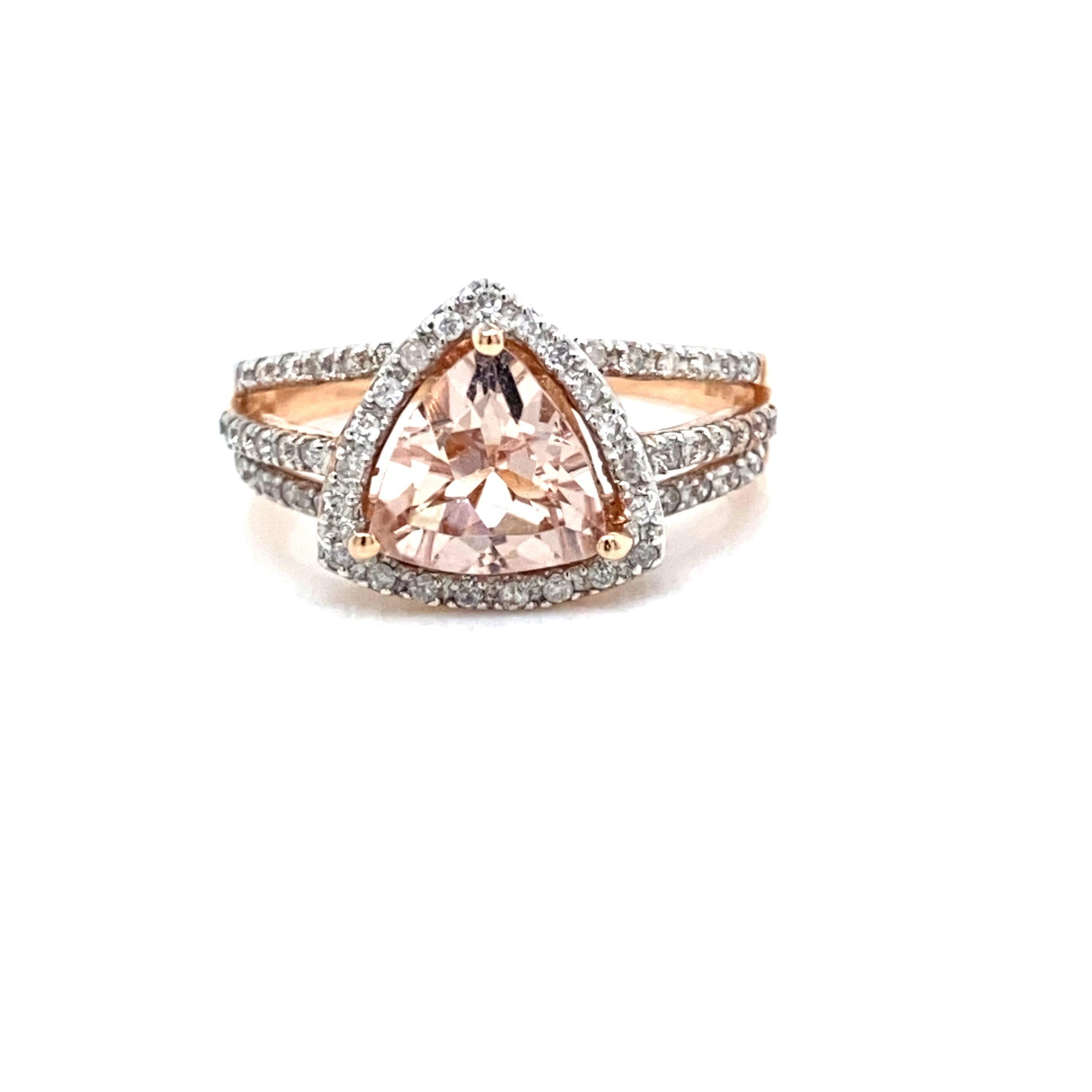 Contemporary Trillion Natural Morganite & Diamond Vintage Ring For Sale