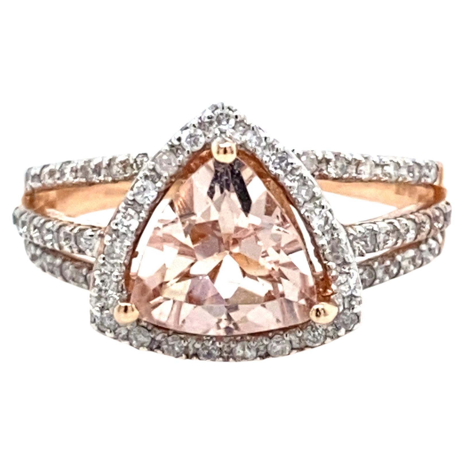 Trillion Natural Morganite & Diamond Vintage Ring For Sale
