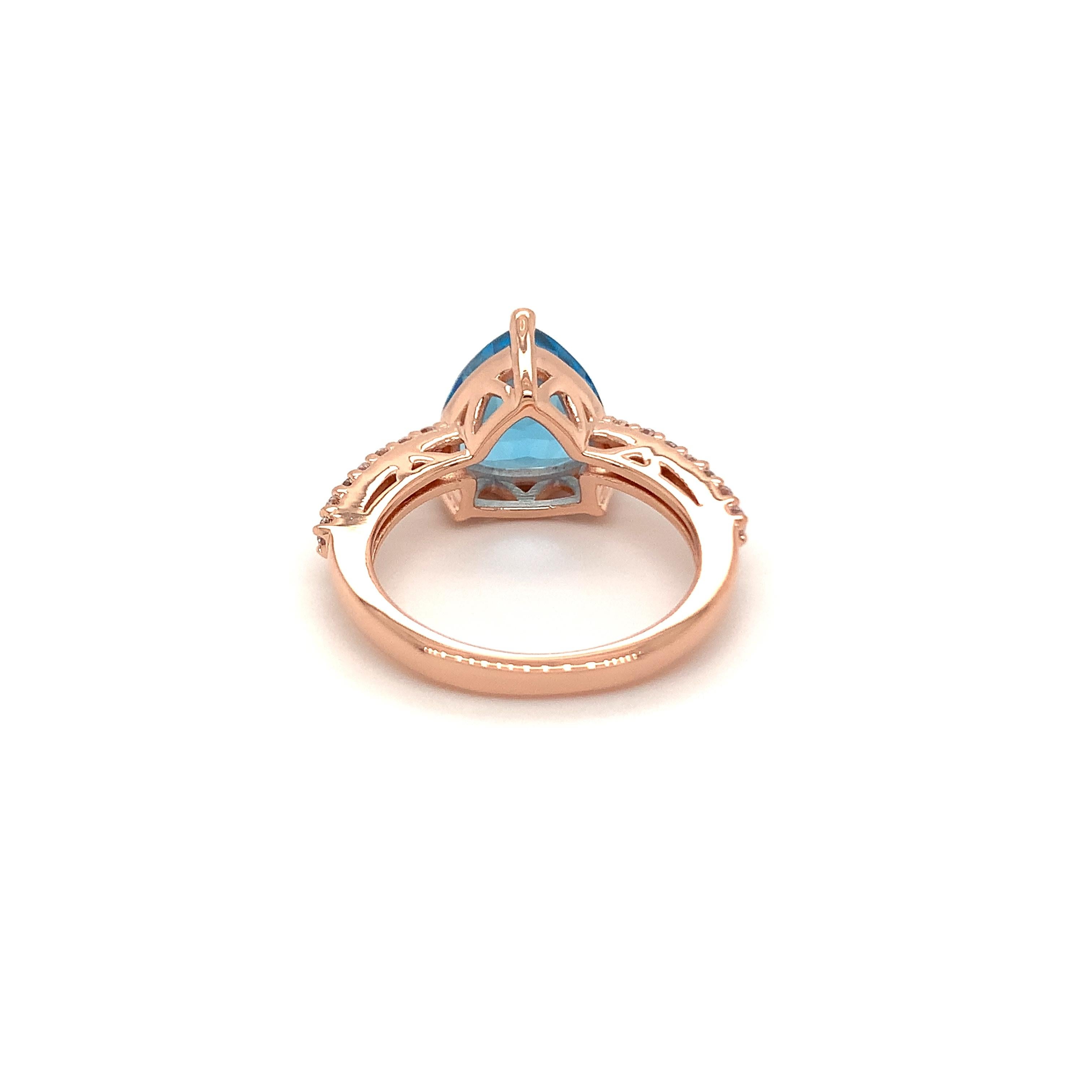 Trillion Cut Trillion Natural Swiss Blue Topaz And CZ Rose Gold over Sterling Silver Ring For Sale