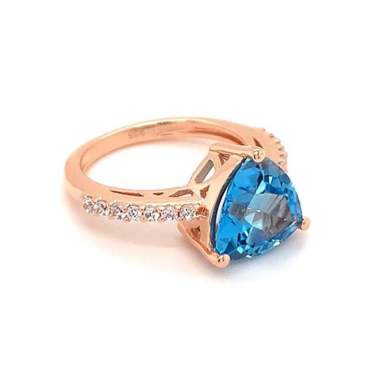 Trillion Natural Swiss Blue Topaz And CZ Rose Gold over Sterling Silver Ring In New Condition For Sale In Fort Lee, NJ