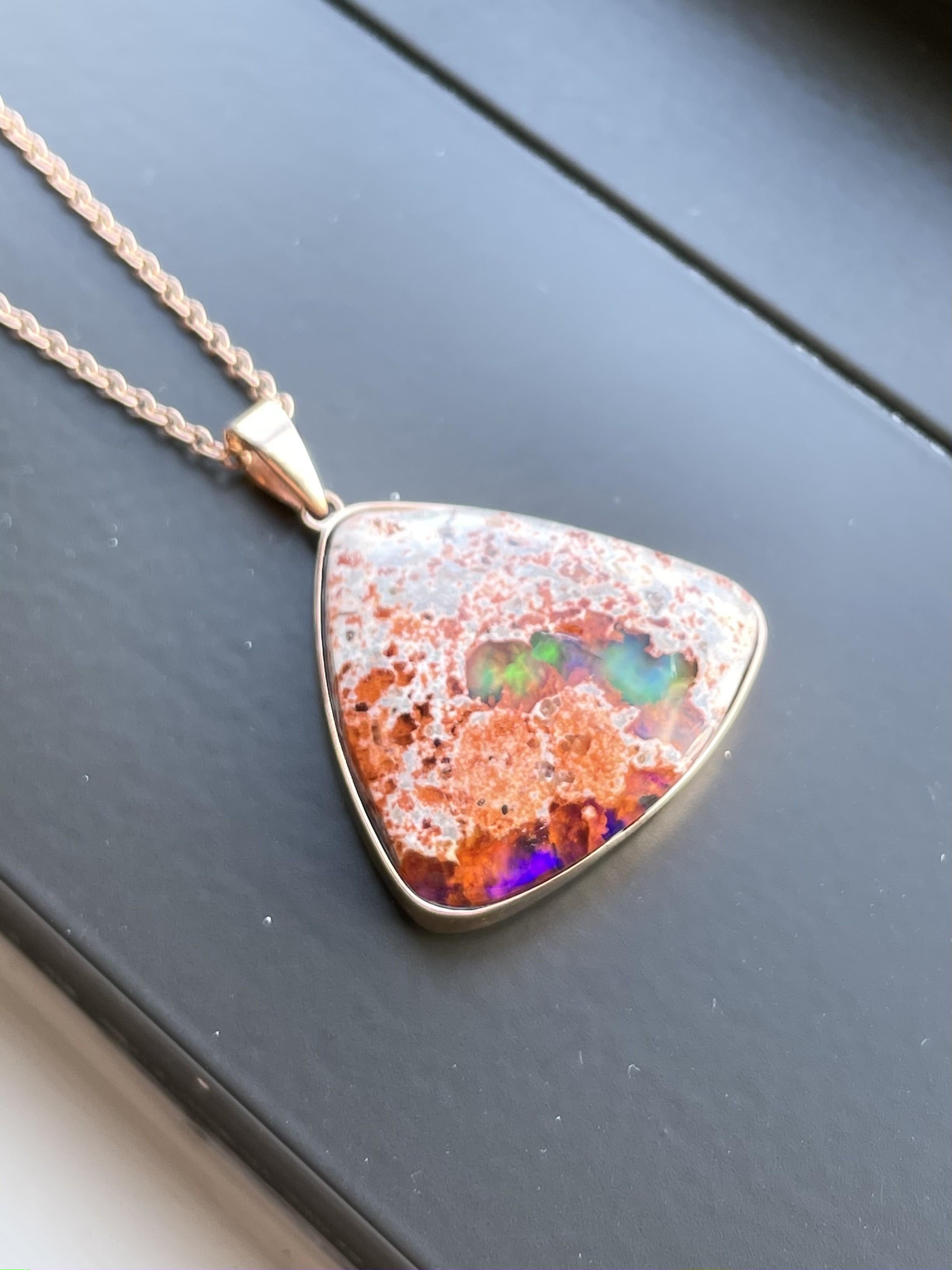Trillion Orange Jelly Opal fashion Pendant On Chain 14K Rose Gold Damen