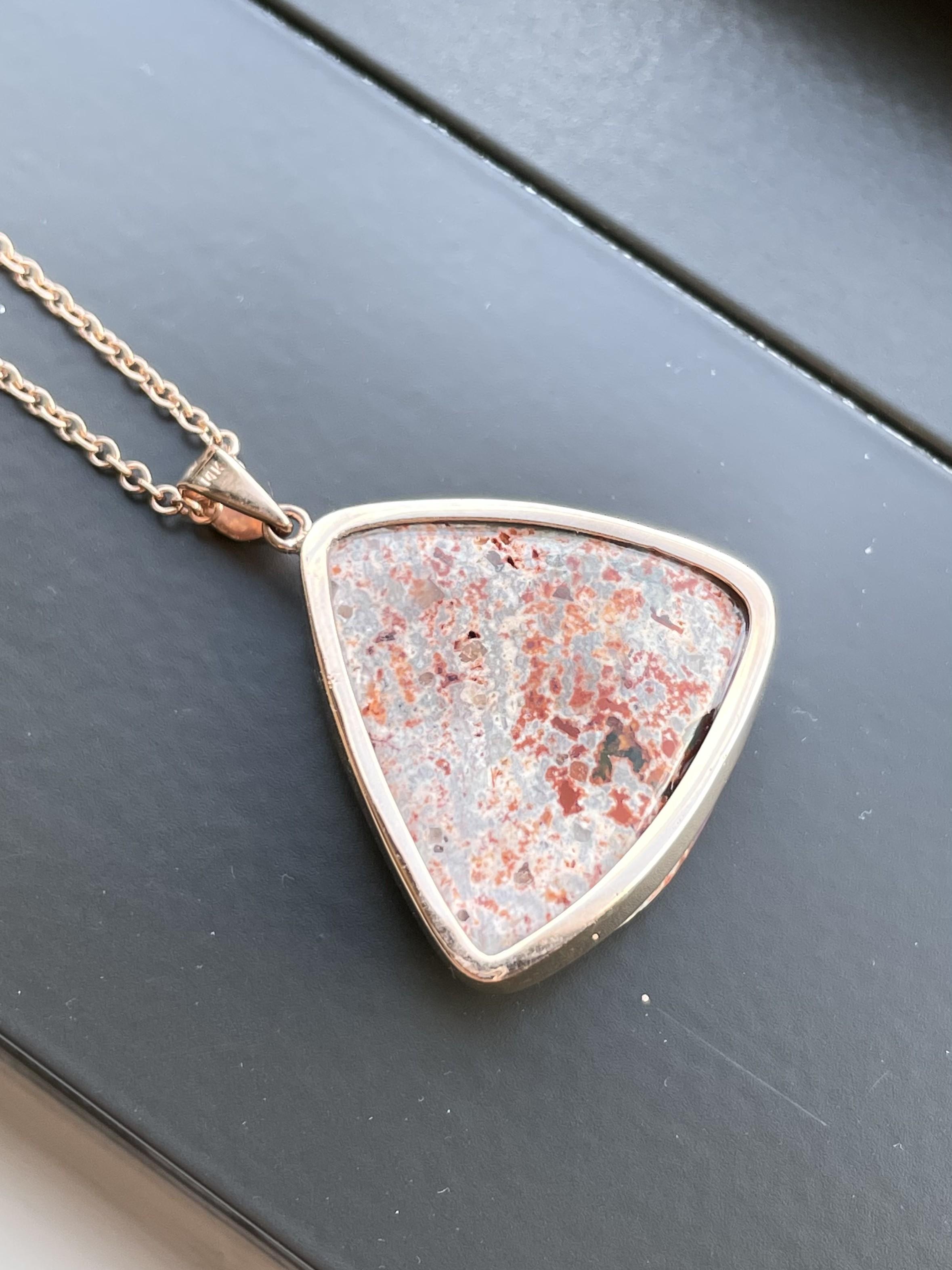 Trillion Orange Jelly Opal fashion Pendant On Chain 14K Rose Gold 1