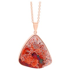 Trillion Orange Jelly Opal fashion Pendant On Chain 14K Rose Gold
