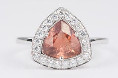 Trillion Oregon Sunstone with Diamond Halo 14K White Gold Engagement Ring