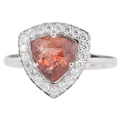 Trillion Oregon Sunstone with Diamond Halo 14K White Gold Engagement Ring