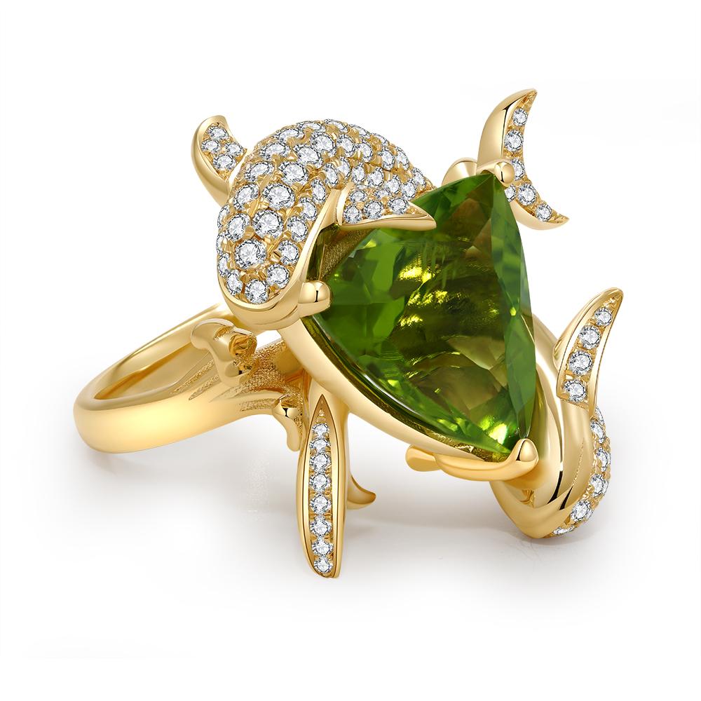 For Sale:  Trillion Peridot and Diamond Cocktail Ring 2