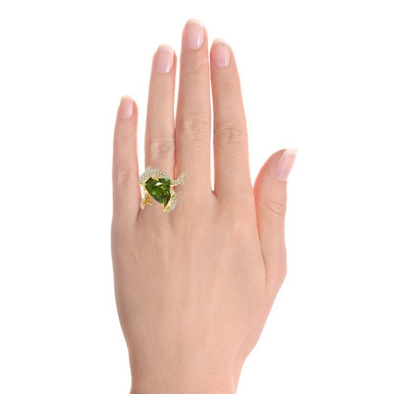 For Sale:  Trillion Peridot and Diamond Cocktail Ring 3
