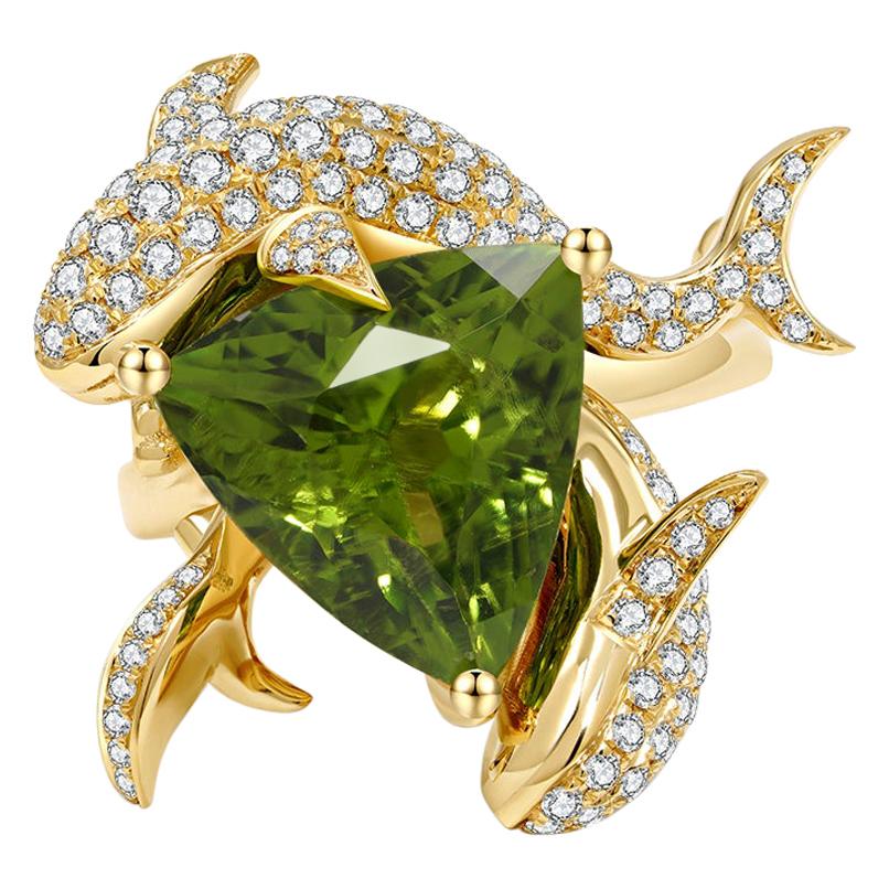 For Sale:  Trillion Peridot and Diamond Cocktail Ring
