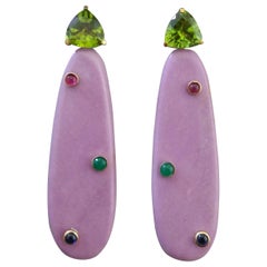 Trillion Peridot Ruby Emerald Blue Sapphire Gold Phosphosiderite Drop Earrings