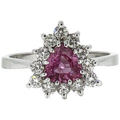 Trillion Pink Sapphire and Diamond Claw Set Cluster Ring 18 Karat White Gold