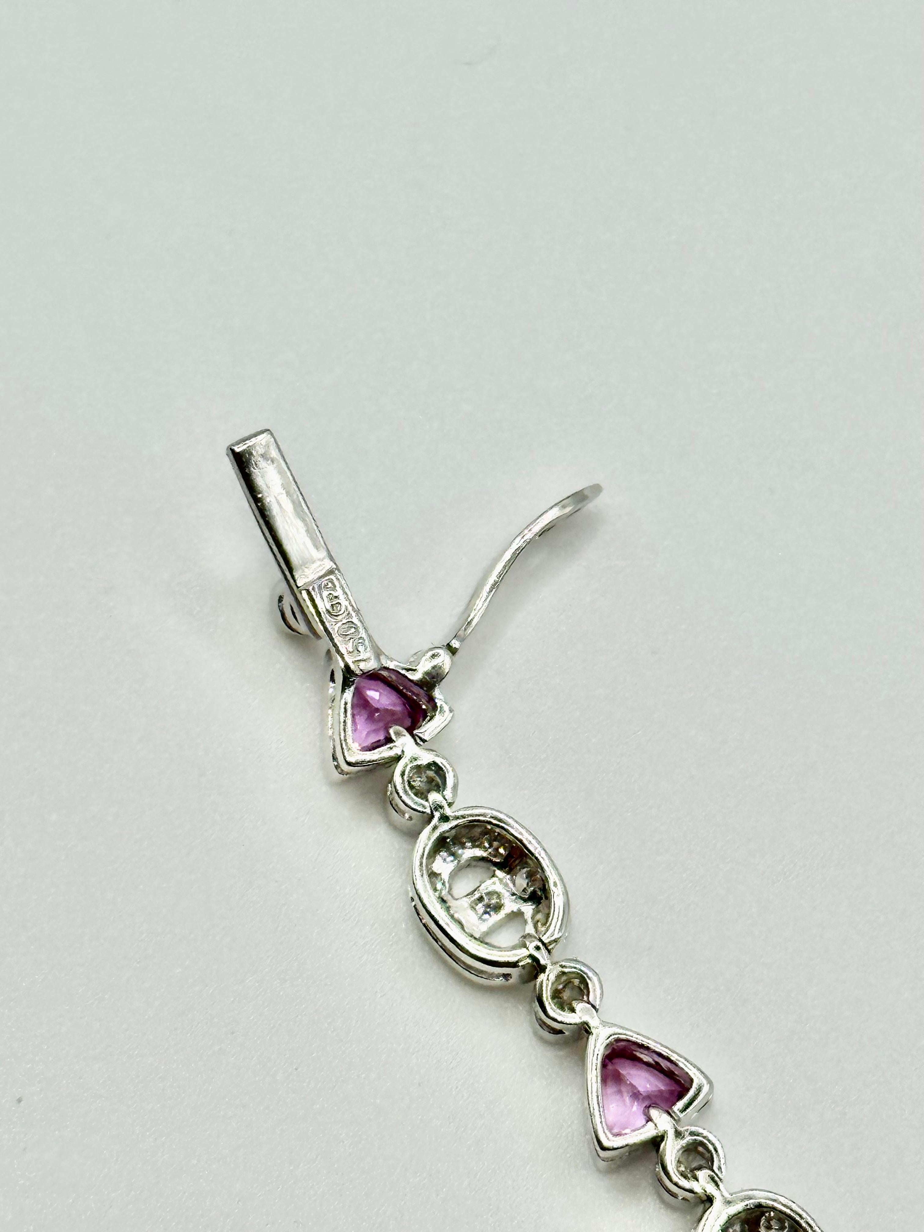 Trillion Pink Sapphire and Oval Motif Diamond Bracelet on 18 Karat White Gold In New Condition For Sale In Westmount, CA