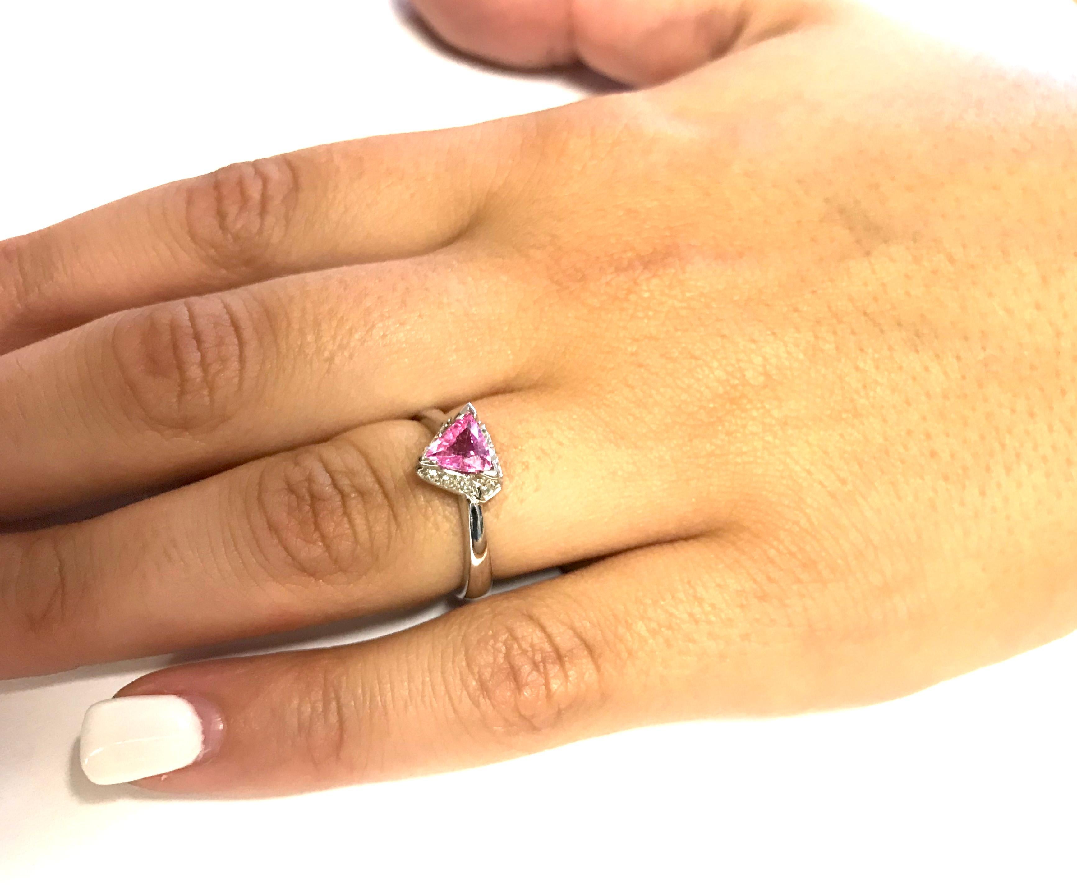 Trillion Cut Trillion Pink Sapphire White Diamond Halo Engagement Ring 14K White Gold