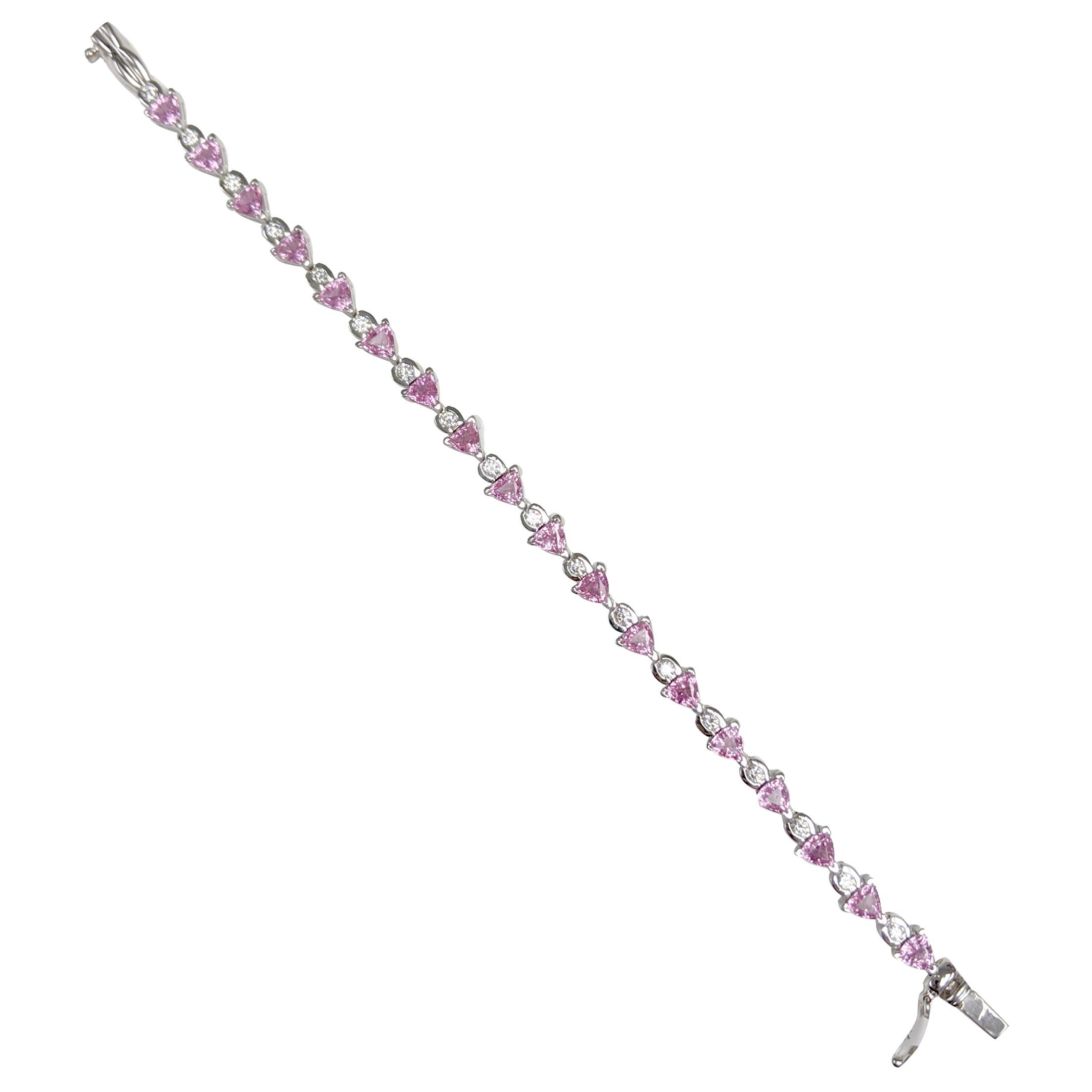 Trillion Pink Sapphire Tennis Bracelet For Sale