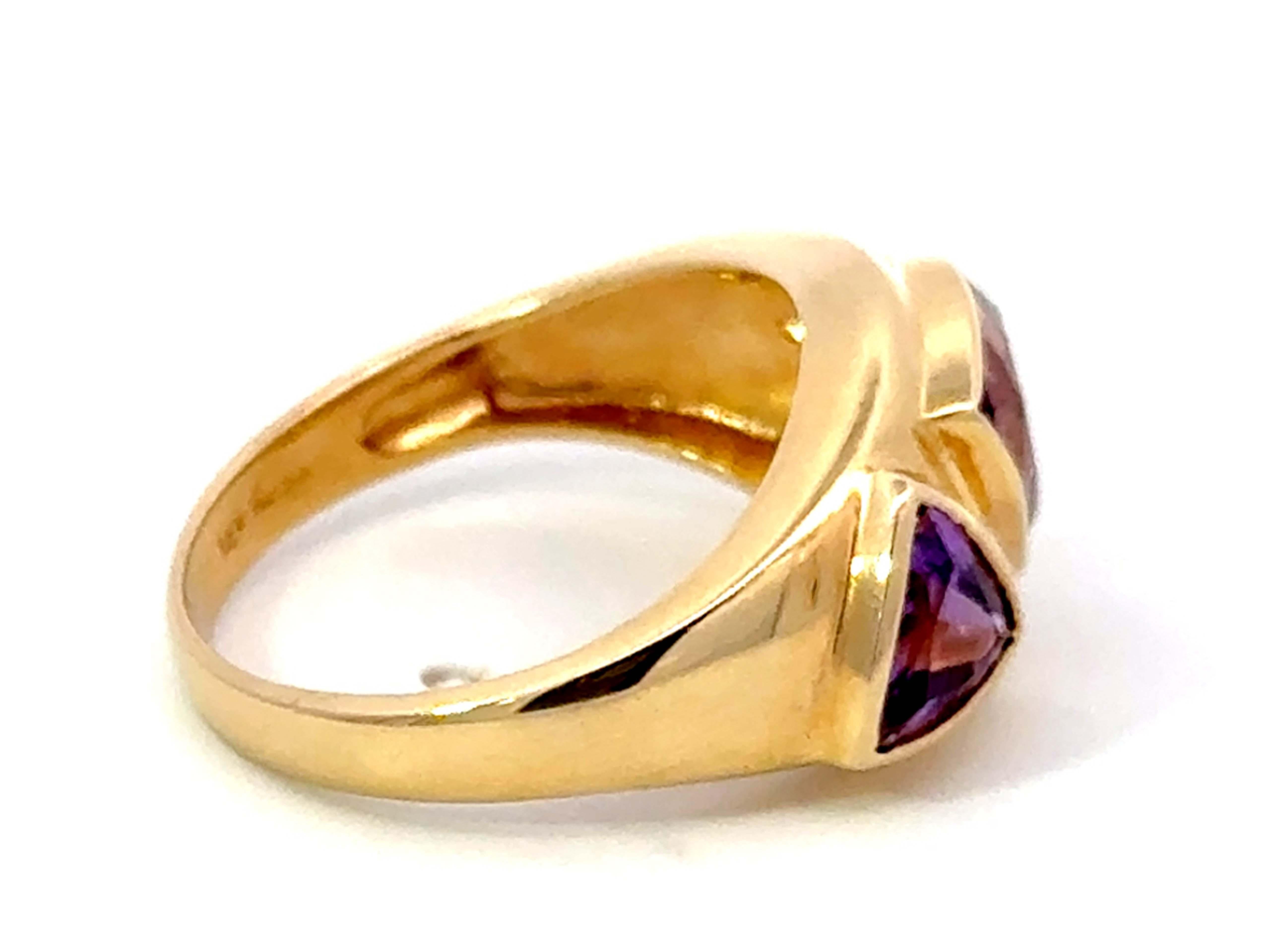 Trillion Purple Amethyst Diamond Band Ring 14k Yellow Gold In Excellent Condition For Sale In Honolulu, HI