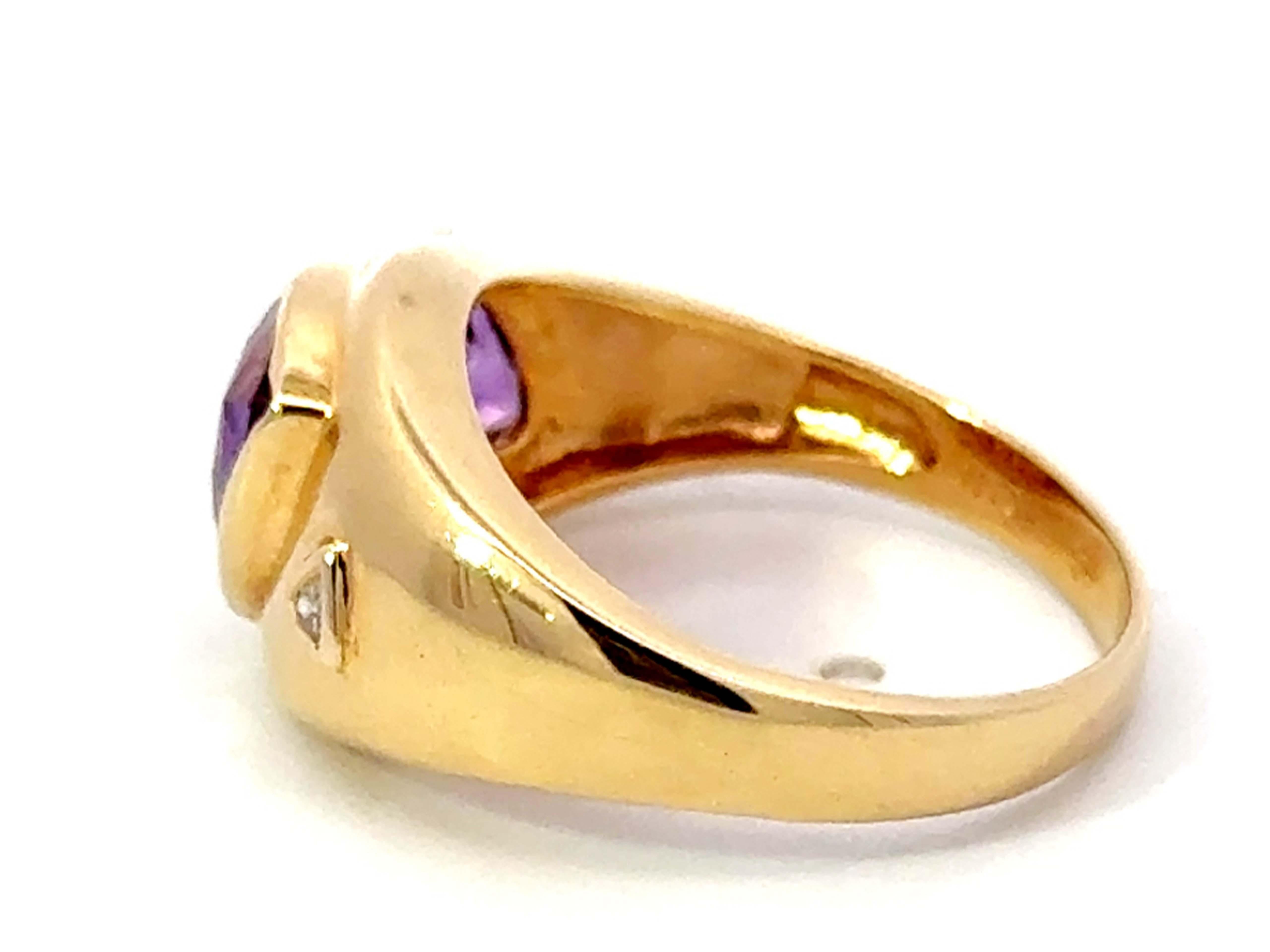 Women's Trillion Purple Amethyst Diamond Band Ring 14k Yellow Gold For Sale
