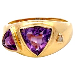 Trillion Purple Amethyst Diamond Band Ring 14k Yellow Gold