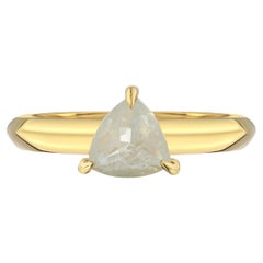 Trillion Rose Cut Salt-and-Pepper Diamond Yellow Gold Ring, 0.83 Carat