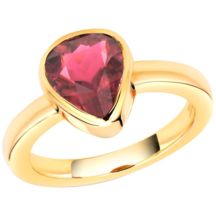 Trillion Shape Rubellite Bezel Raised Dome Yellow Gold Cocktail Ring
