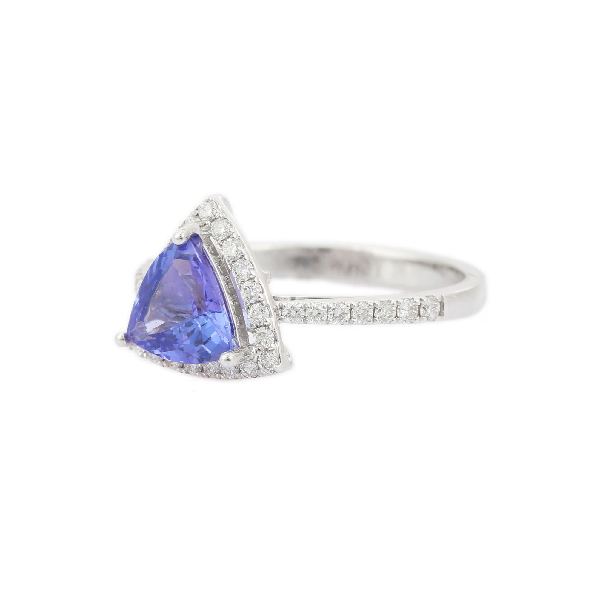 For Sale:  Trillion Shape Tanzanite and Diamond Ring with Diamonds in 18K White Gold  2
