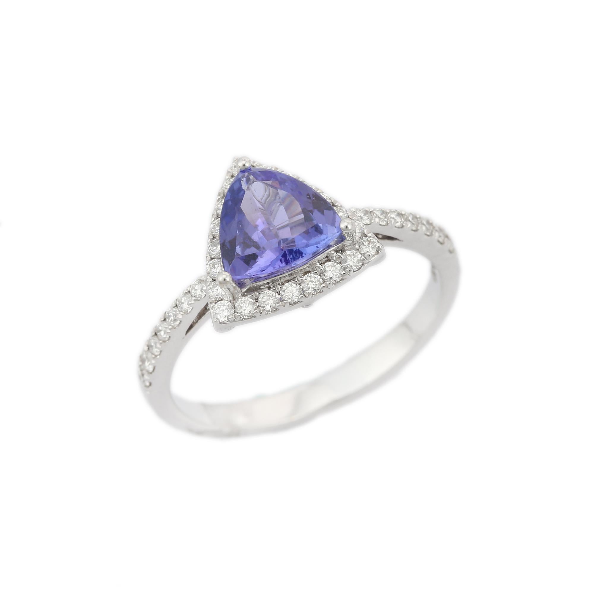 For Sale:  Trillion Shape Tanzanite and Diamond Ring with Diamonds in 18K White Gold  4