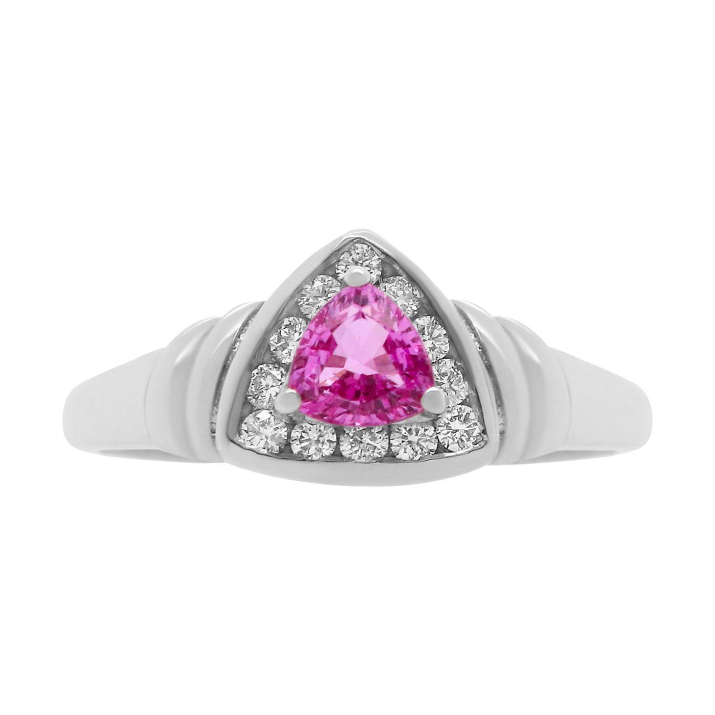 Trillion Shaped Pink Sapphire and Diamond Ring