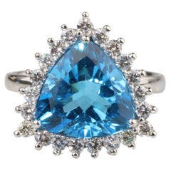 Used Swiss Topaz & Diamond Ring - 18K Solid Gold - Large Size 