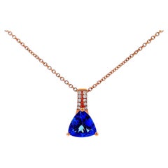 Pendentif en or rose 14 carats avec tanzanite et diamant, 18 pouces