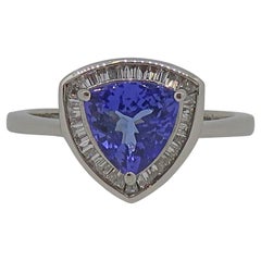 Trillion Tanzanite & Diamond Cluster Ring Platinum